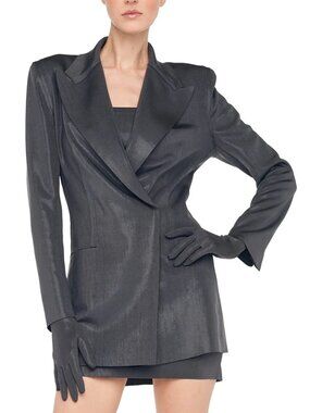 Norma Kamali Charcoal Metallic Classic DB Jacket, XS